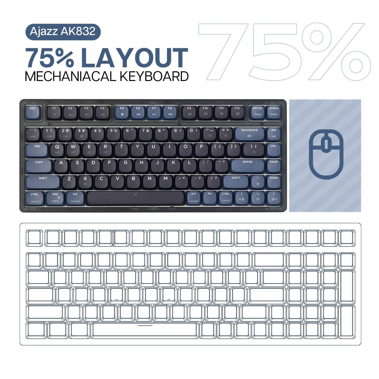 Amazon.com: Ajazz AK832 75% Gasket-Mounted Bluetooth 5.1/2.4G